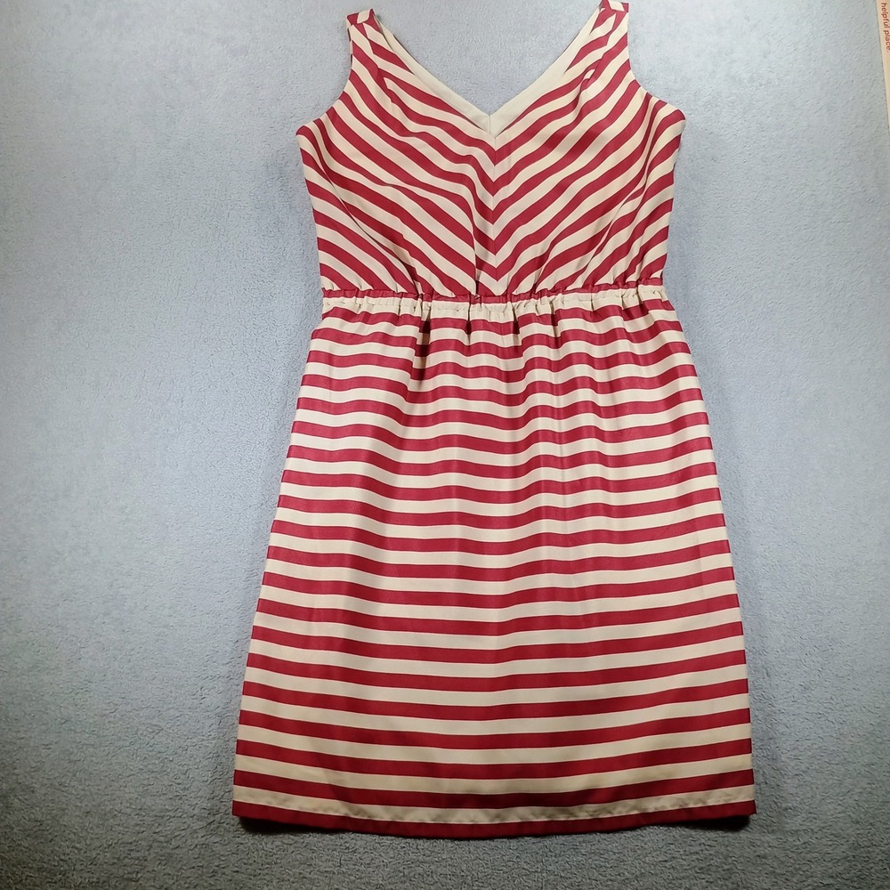LOFT Women Dress Red White Striped Size 2 Sleeveless V-Neck Elastic Waist